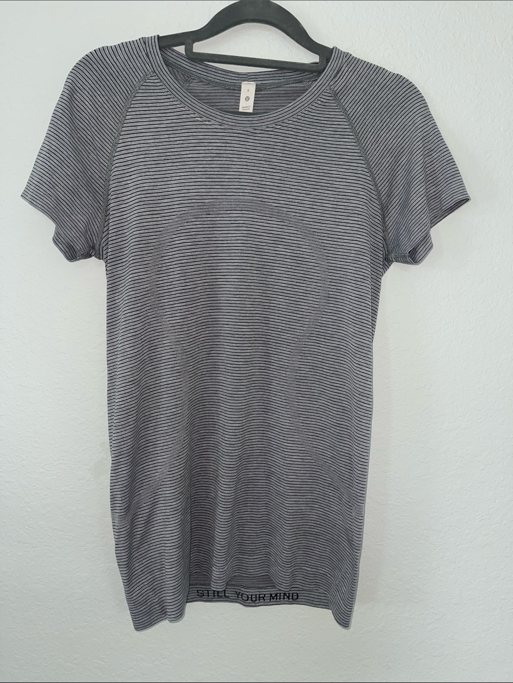 lululemon athletica women’s Grey Striped Short Sleeve Tee